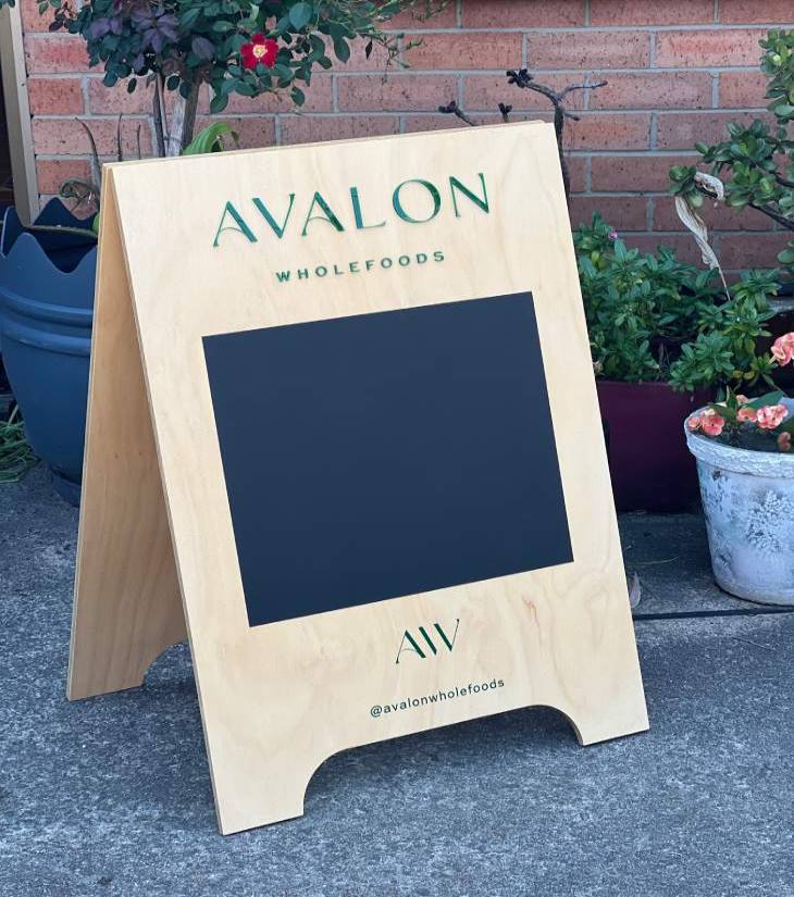 Avalon AFrame sign made in wood with blackboard
