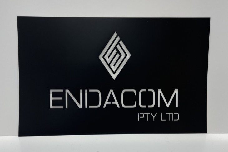 Custom stencil for Endacom with their logo and brand name