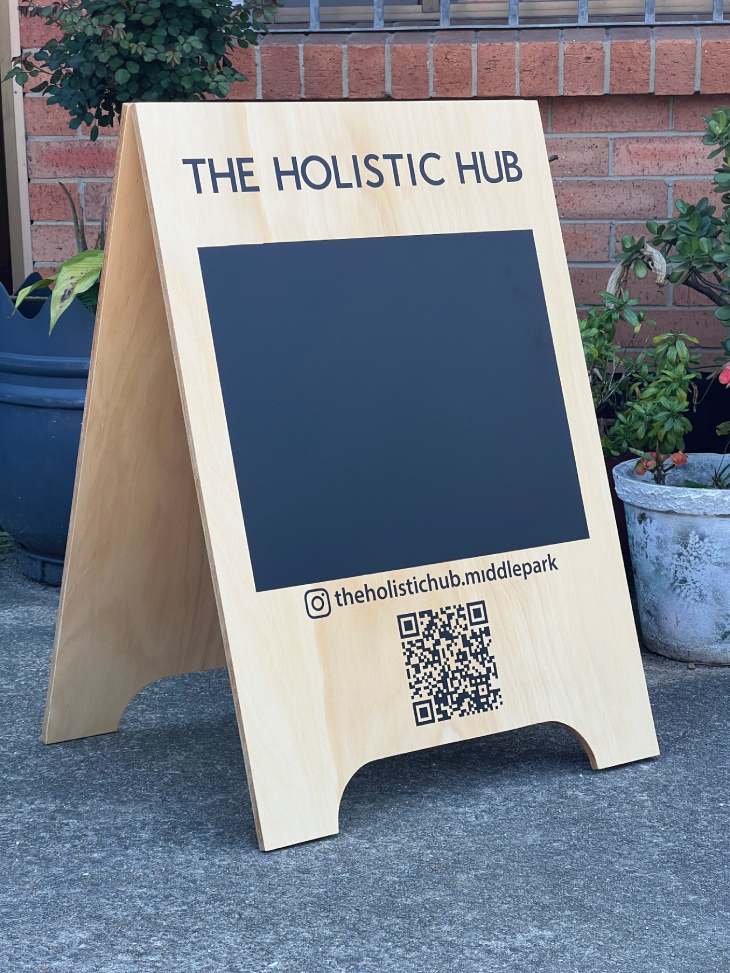 Holistic Hub AFrame sign with blackboard