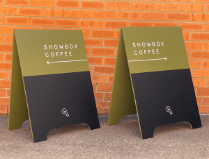 a frame sign showbox coffee